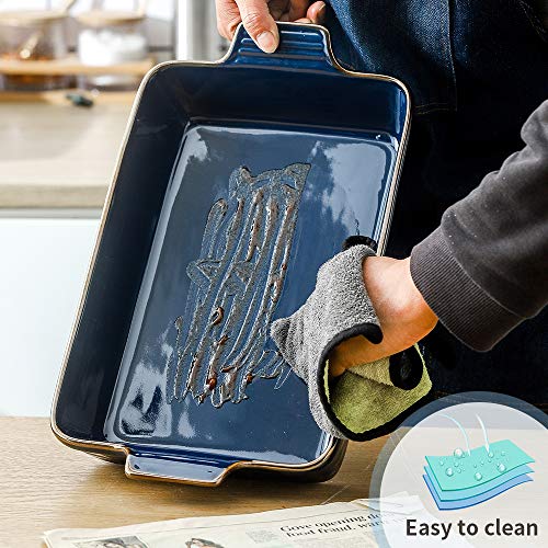 Koov Individual Lasagne Pan Deep, Rectangular 9X13 Baking Dish, Ceramic Baking Dish, Bakeware For Tapas, Roasting, Casserole Dish For Oven, Texture Series (Aegean) #TOP4