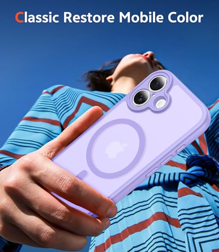 Image of FNTCASE for iPhone 16 Plus Case: Matte Magnetic Phone Cases with Screen Protector Compatible with Magsafe Slim Anti Yellowing Rugged Shockproof Protective Translucent Cell Phone Cover (C-Purple)