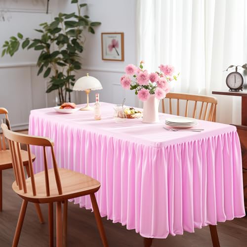 Party Talk TABLE SKIRT For Rectangle Tables 6Ft, Wrinkle Free Pleated Ruffle Fitted Table Cover 6Ft Stretch Tablecloths With Skirt thumb #2