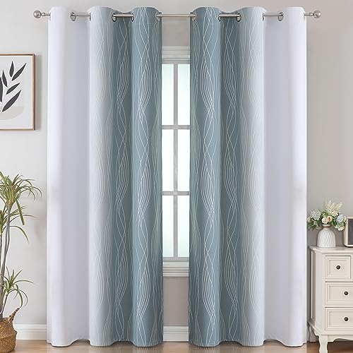 Estelar Textiler Stone Blue and Greyish White Gradient Room Darkening Blackout for Living Room, Thermal Insulated Ombre Light Blocking Grommet Blackout Drapes for Bedroom, 42Wx84L, 2 Panels