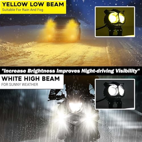 Image of 40W OWL Shape LED Fog Light | Dual Color Yellow & White | Low & High Beam | Universal Fit for Car & Motorcycle | Stylish Projector Lamp Design