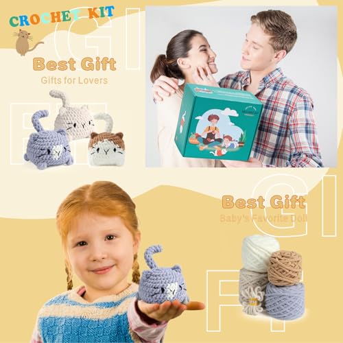 Eelexa Crochet Kit for Beginners, Crochet Animal Kits for Adults and Kids, Step-by-Step Video Tutorials and Easy Peasy Yarn, 3 Cats - Image 6