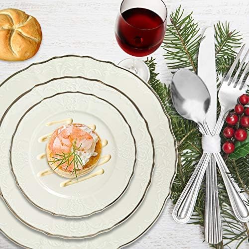 Miniatura 2 de Ocean Décor - Juego de vajilla de porcelana: juego de platos de porcelana fina, servicio para cuatro, juego de platos blancos con borde dorado para