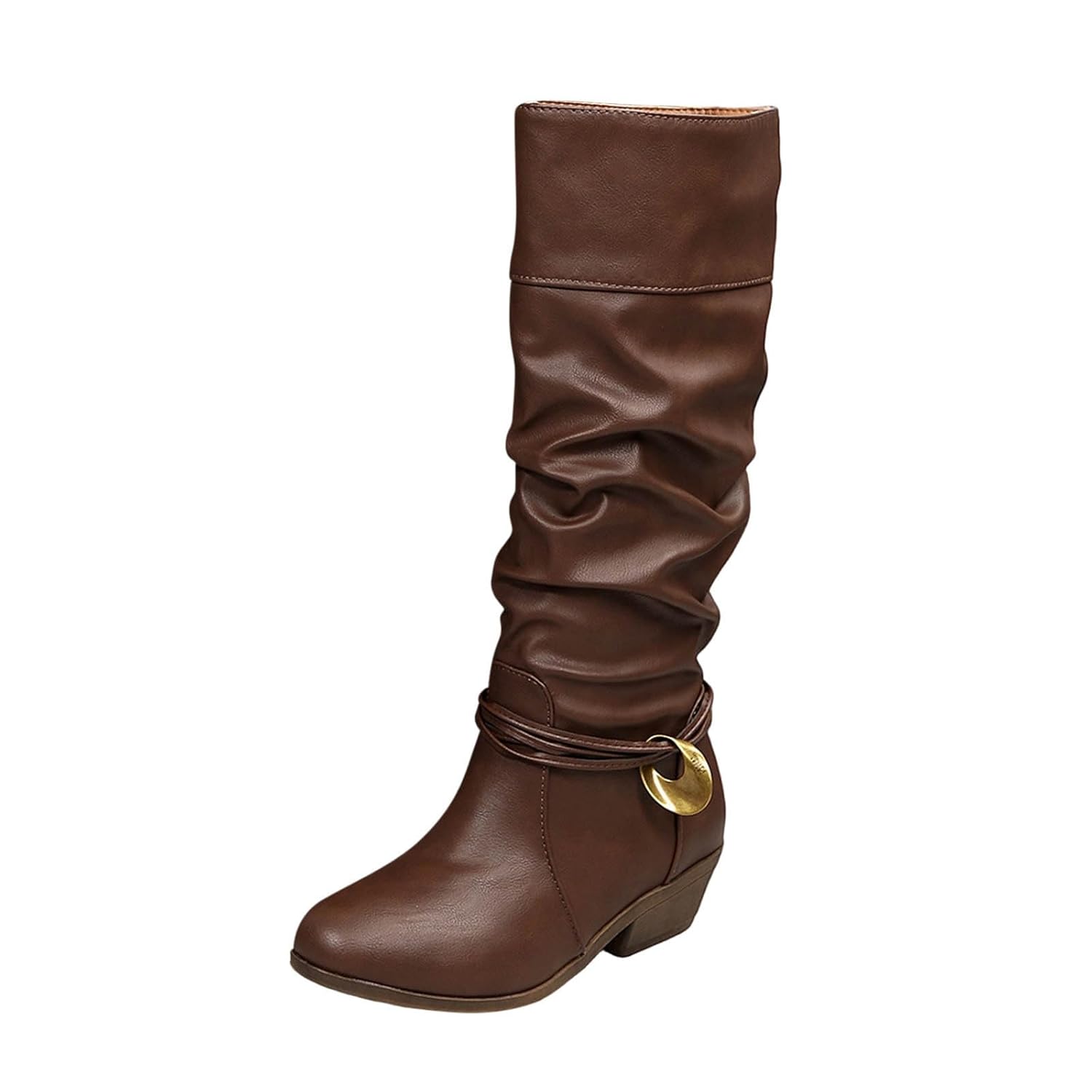 Ladies Fashion Casual Winter Long Boots Solid Color Round Toe Sleeves Chunky Heels Low Heels for Outdoor and