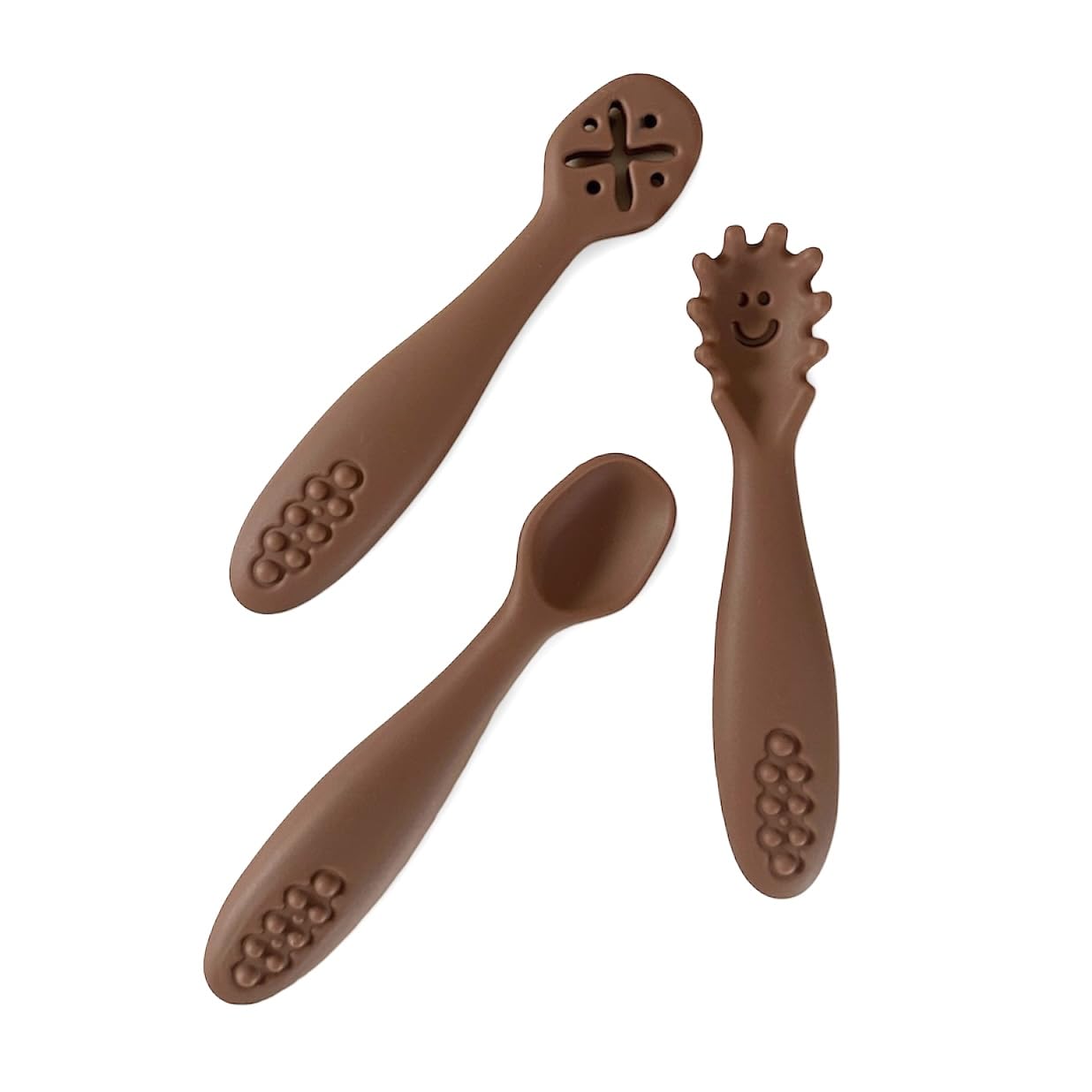 leyla&e Baby Esslernlöffel (3er Set) für eigenständiges Essen | BPA-frei & LFGB-zertifiziert | Spülmaschinenfester Silikonlöffel | Lernlöffel geeignet für BLW (Raw Sienna)