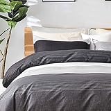 TIFFICO King Duvet Cover Set - 3pc Black Gray Striped Patchwork Printed Microfiber Soft Down Duvet Q