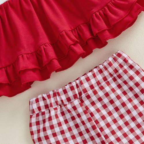 Ayalinggo Toddler Girl Valentine Day Outfit Be Mine Long Sleeves Ruffle Top Plaid Flare Pants Set Little Girls Spring Clothes (Red, 6-12 Months) - Thumbnail 5