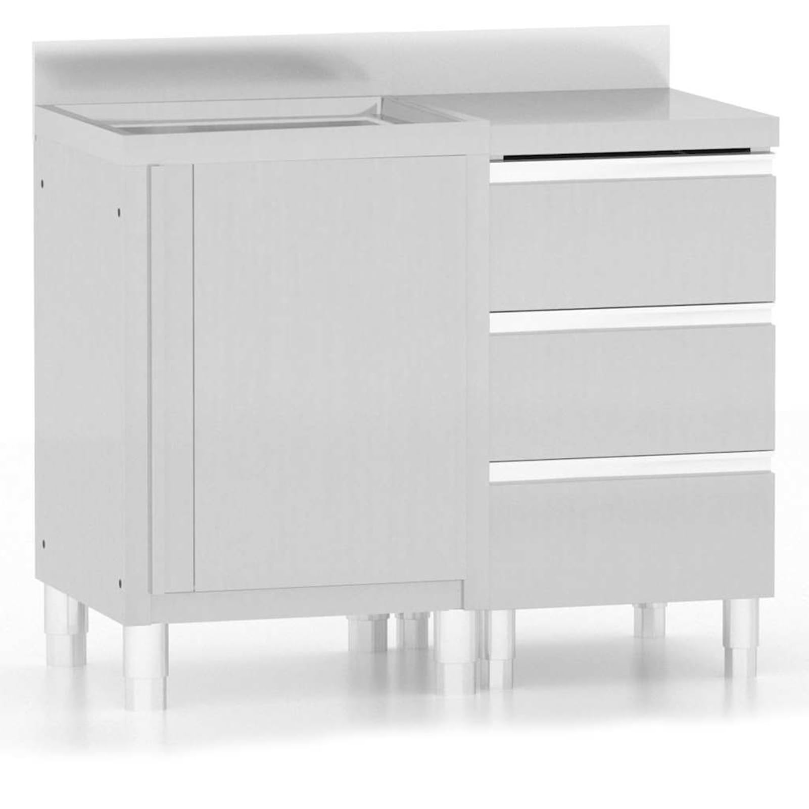 Anself Edelstahl Küchenschrank mit Aufkantung und Schubladen, 50x60x95-96cm, Silber, für Küche & Gastronomie 3083722
