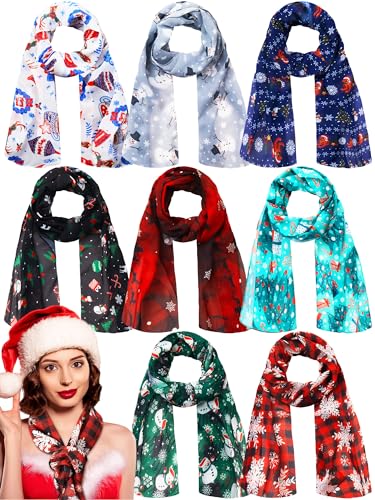 Shinymoon 8 Pcs Christmas Scarf for Women Soft Lightweight Scarf Winter Holiday Scarves for Xmas Decoration Present