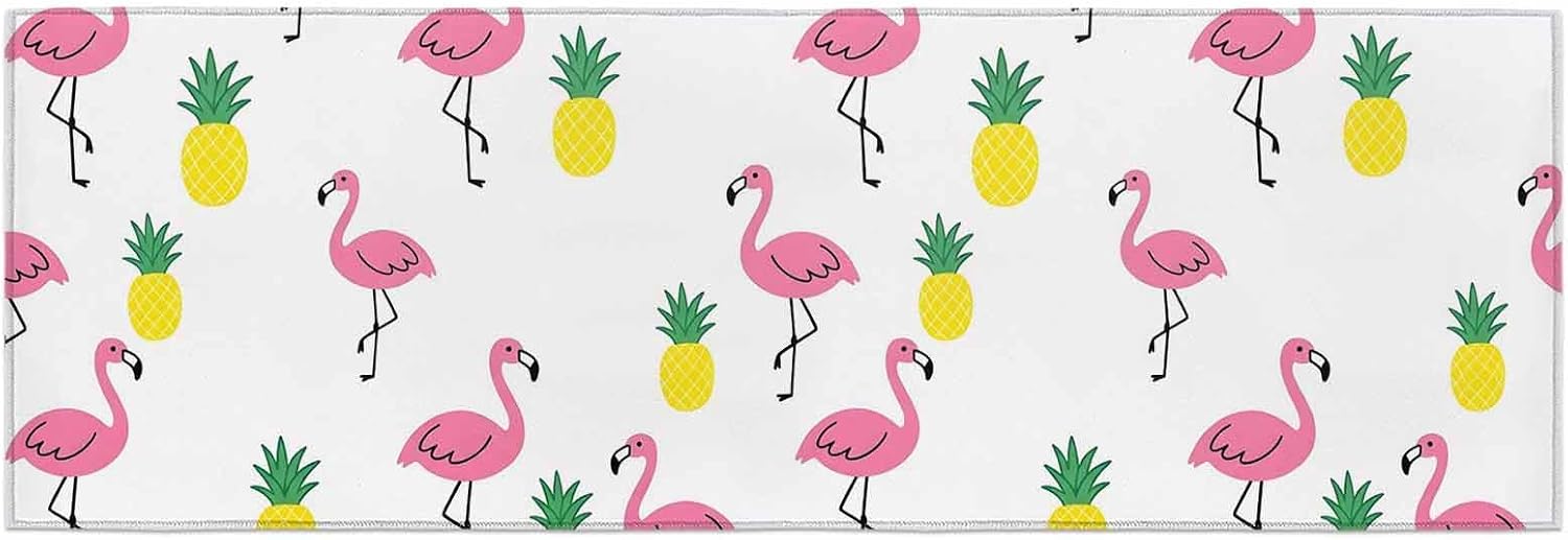 Kitchen Mats for Floor Abstract Flamingo Sketch Pineapples Washable Non Slip Kitchen Rugs 1PCS, Watercolor Animal Fruit Absorbent Standing Mats for Sink Bathroom Office Living Room 23.6x70.9in