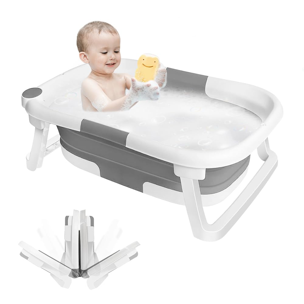 Vaschetta Bagnetto Neonato Pieghevole Vasca Bagno Neonato, Vasca Da Bagno Bambini, Vaschetta Bagnetto Bambini Antiscivolo, Vaschetta Neonato Portatile per Neonati (63 * 43 * 20cm Grigio)