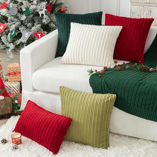 Kevin Textile Striped Corduroy 24”x24” Pillow Covers 2 Pack, Dark Green by K KEVIN TEXTILE - Used condition - Image 5