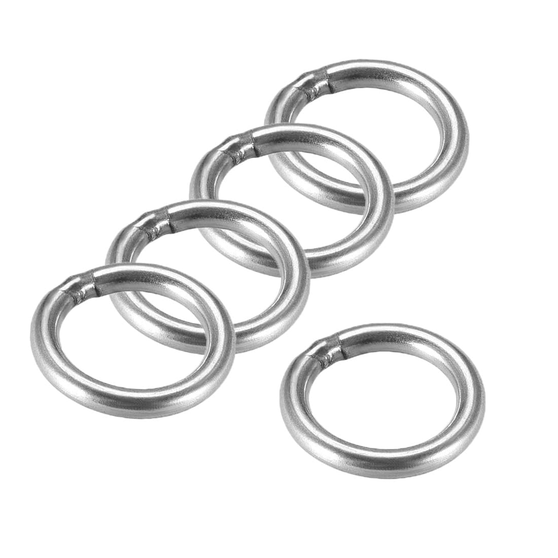 MACHSWON 201 Stainless Steel Welded O Ring 40mm(1.57") OD 5mm Thickness for Hand Bag Webbing Strap Purse Dog Collars Belts DIY Projects- 5pcs