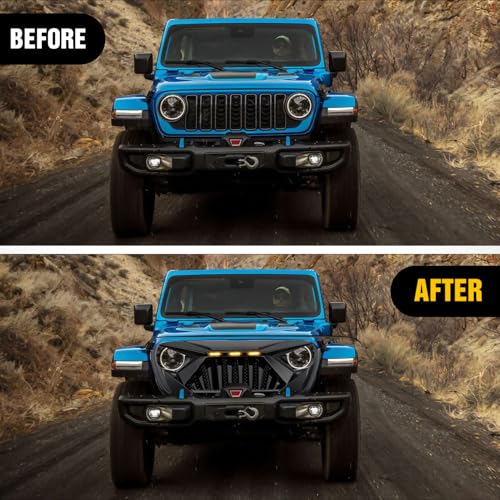 Image of Nilight Front Bumper Grill Cover for 2018 2019 2020 2021 2022 2023 2024 2025 Wrangler JL and Gladiator JT with LED Amber Lights Matte Black