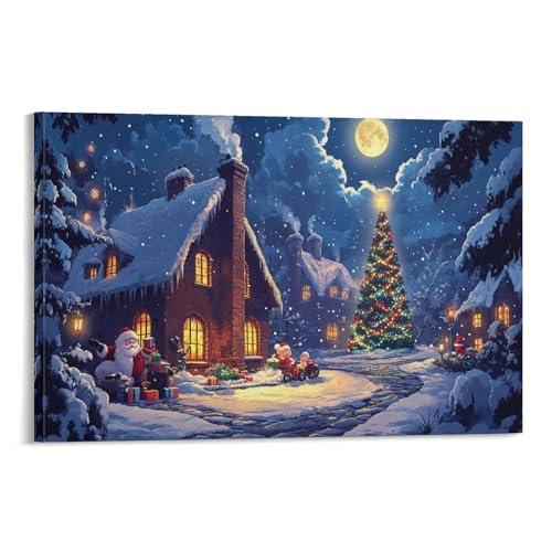 Paysage de neige sur toile pour raviver un mur vide déco sapin de Noël moderne