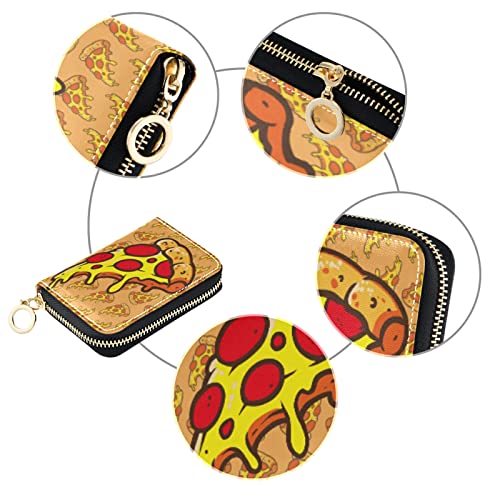 OTVEE Cartoon Funny Tasty Pizza Fast Food RFID Credit Card Wallet, Microfiber Leather Zipper Card Case Holder for Women3