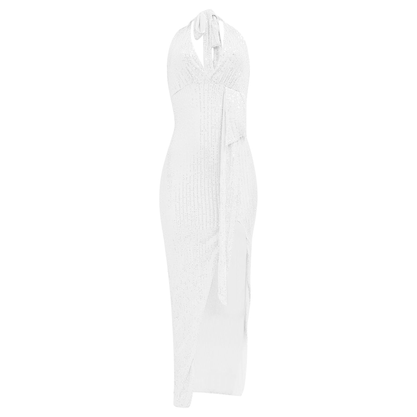 Abito da sera lungo da donna, con spacco glitterato, sexy, con scollo a V, con paillettes, abito da sera, ballo, matrimonio, damigella d'onore