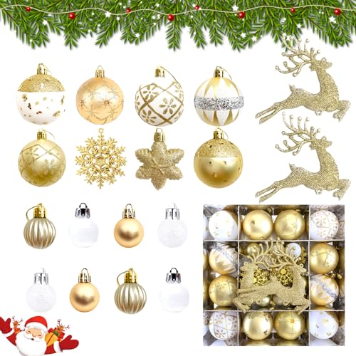 ZUSUZU 45 peças bolas de Natal, ornamentos de bolas de Natal, bolas de árvore de Natal, ornamentos para árvore de Natal com ganchos para pendurar, bolas brilhantes para casamentos, festas de