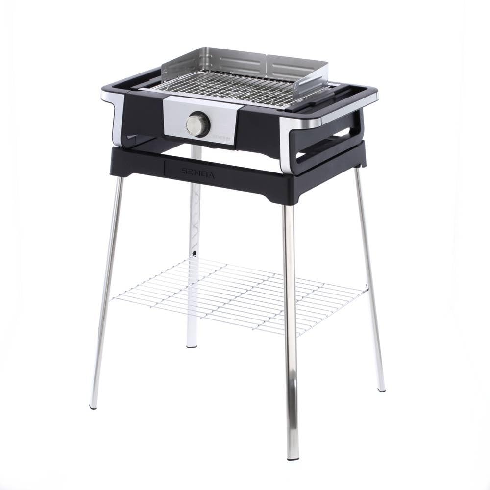 Severin grill elektryczny stojący, balkonowy, tarasowy, temperatura od 0°C do 500°C, dioda LED, duża moc 3000 W, przewód 2 m, stal niedzewna/czarny, SENOA BOOST S PG 8117