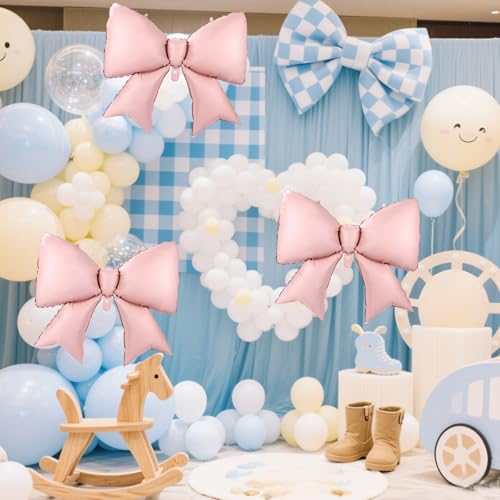 Image of 2pcs Large Bow Balloons, Bow Themed Party Decorations Elegant Coquette Balloons for Coquette Birthday Wedding Engagement Party Decoration (pink)
