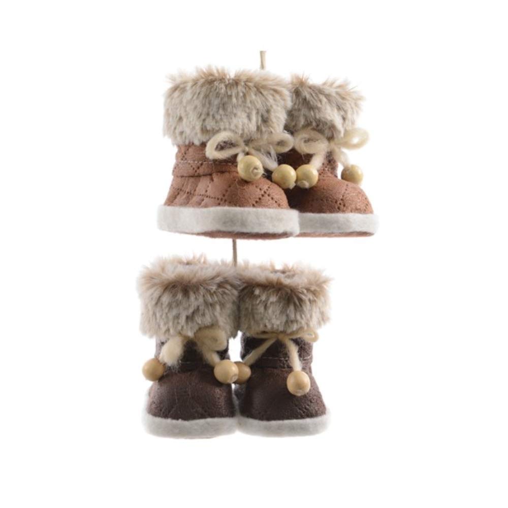 KAENordic/Alpine Style WARM BOOT Shaped Christmas Tree Decoration/Bauble/Ornament (brown fur x 2)