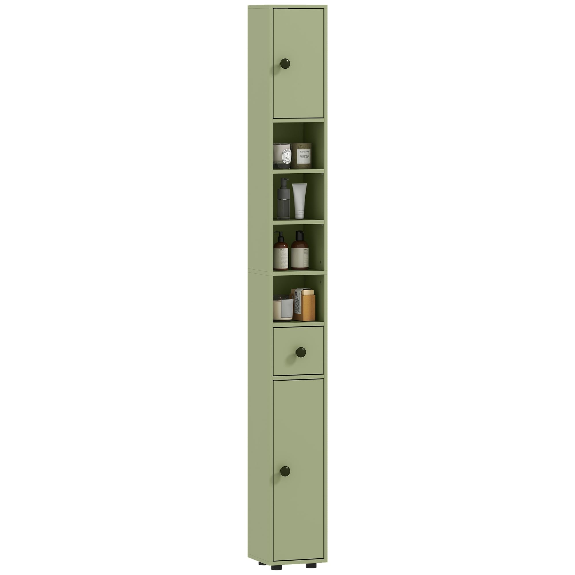 kleankin Armario de baño Alto 180cm, Delgado, 4 estantes Abiertos, Verde