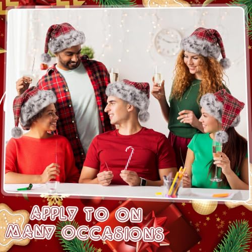 Image of Vicenpal 20 Pcs Santa Hats Bulk for Adults, Red White Grey, Plaid