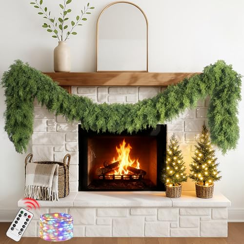 6 FT Christmas Cedar Garland with Lights for Mantle Real Touch Ar...