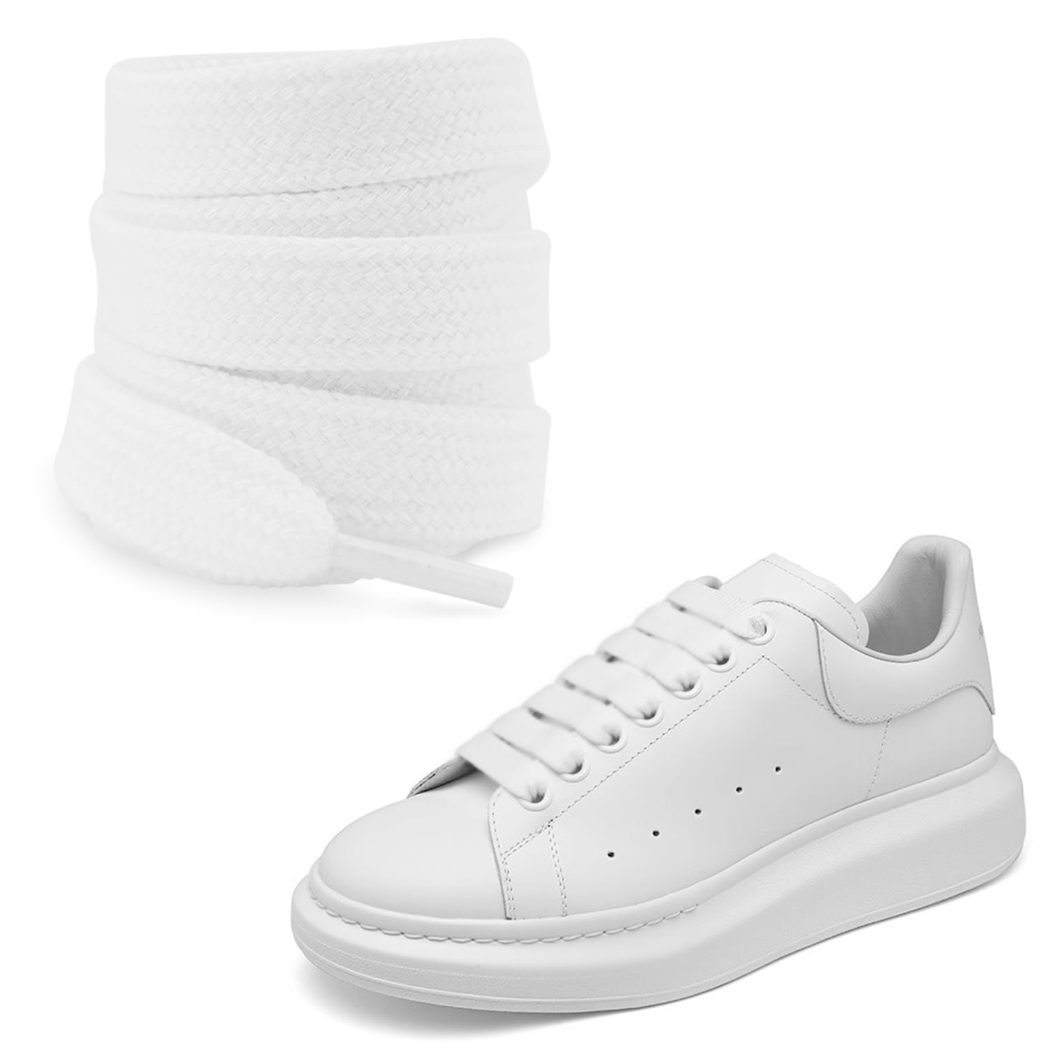 UamGlsob Flat Thick Cotton Shoe Laces for Alexander Mcqueen Sneakers,1/2''(1.2cm) Jumbo Fat Wide Shoelaces Replacement Laces