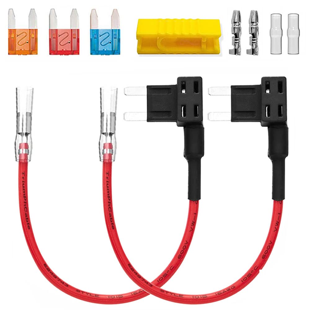 Guuzi 2 szt. 12 V-24 V ACS mały adapter bezpiecznika z wiązką przewodów, mały uchwyt bezpiecznika z 3 wymiennymi bezpiecznikami (5A/10A/15A) + złącze zaciskowe