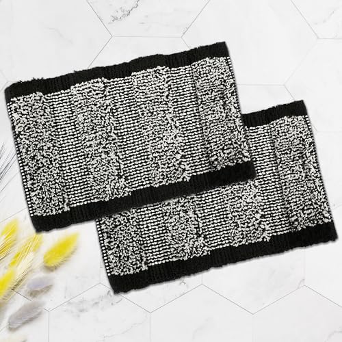 Image of Urbane Home Pack of 2 Anti-Skid Door Mats for Home | Soft, Washable Microfibre & Water Soaking Floor /Bathroom Mat - Black & White