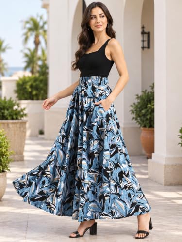 Image of Women's Printed Viscose Crepe Flared Palazzo Pants with Pockets | Elastic Waist | Full Length | Casual | Free Size