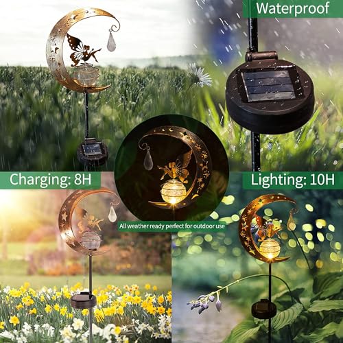 Tremdwoto Solar Lights Garden Decorations, Moon Fairy Light, Solar Crackle Glass Globe - Image 2