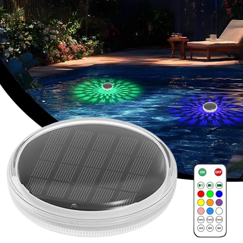 Luci da piscina galleggiante ricaricabili al solare, luce per laghetta impermeabile IPX-7 con telecomando, 9 modifiche all'illuminazione e 3 modalità di temporizzazione, per piscina a terra, vasca