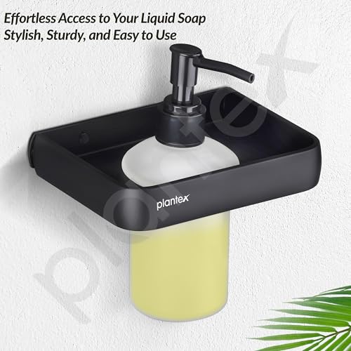 Image of Plantex Self Adhesive Aluminium Liquid Soap Dispenser for Bathroom /Shampoo Dispenser /Handwash Dispenser for Bathroom /Bathroom Accessories - Pack of 1 (1508, Black)
