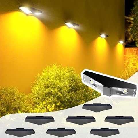 ROSHWEY Solar Deck Lights Outdoor Waterproof, Solar Lights for Deck Railing Outside Lighting, 8 Pack LED Deck Step Solar Powered Wall Lights for Backyard Fence Garden Patio Pathway Stairs, Warm White Cover