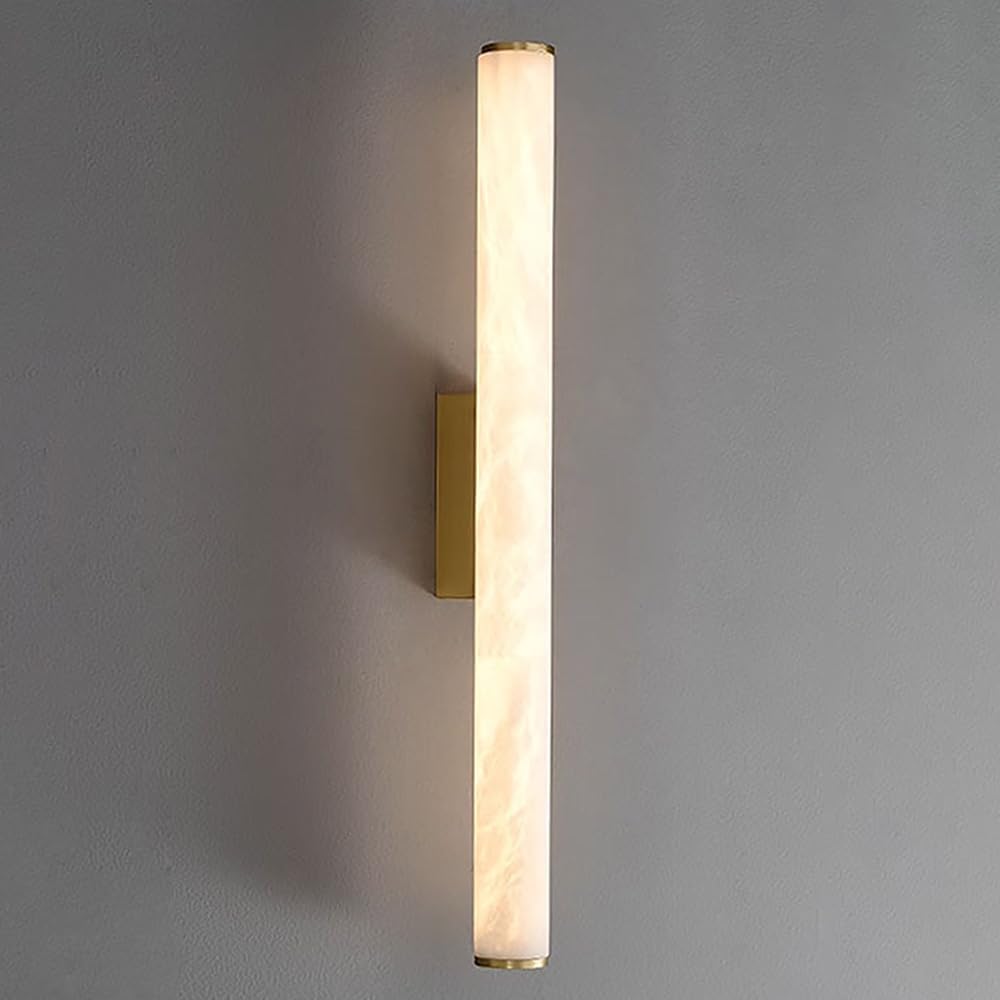 HXYSXHJUO Mid Century Alabaster Wall Sconce, Natural Marble Stone Lamp, Warm Light Bathroom Vanity Fixture For Living Room Kitchen Hallway Dining Gold 60CM