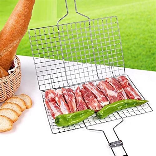 Parrilla para barbacoa en acero inoxidable con mangos de madera nobles y red resistente 5