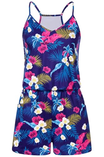 TUONROAD Jumpsuit Schulterfrei Kurz Damen Playsuit Vintage Damen Blumen Overall Casual Party Hochzeit Jumpsuit L