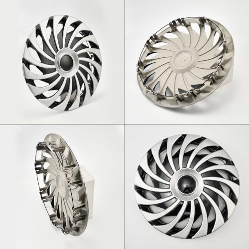 Image of Spiral Silver with Black Hubcap Wheel Cover Replacement Kit 14 inch Hub Caps Wheel Rim Cover Car Exterior Accessories Pack of 4, 14 inches