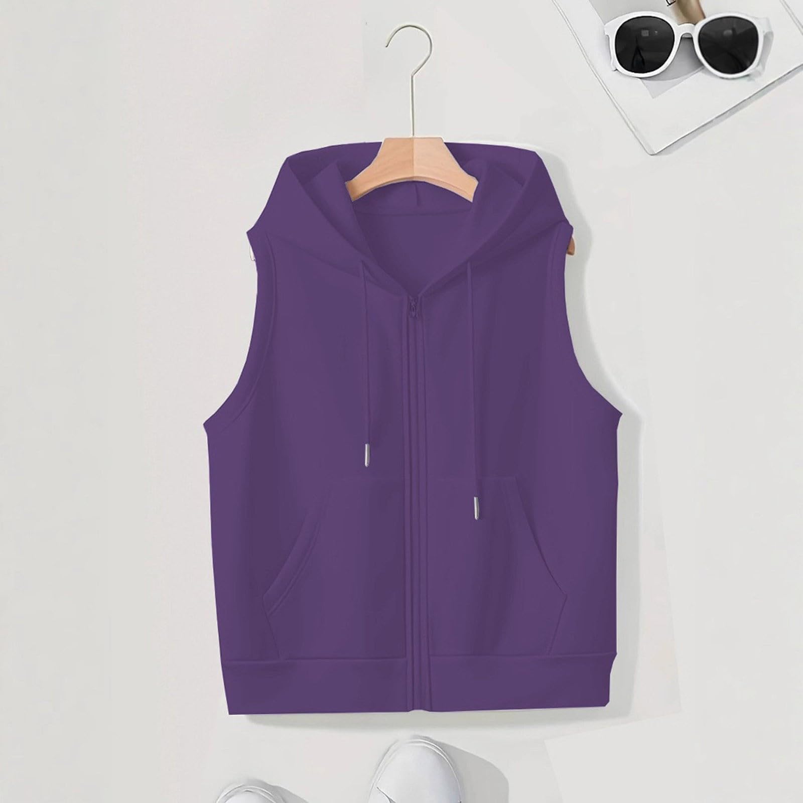 Chaleco con capucha para mujer de invierno, sudadera con capucha sin mangas con capucha, monocolor, algodón, chaleco de entretiempo, deporte, exterior, entrenamiento, ocio, sudadera con capucha