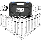 PROSTORMER 14-Piece Flex-Head Ratcheting Wrench Set, 6-19mm Chrome Vanadium Steel Ratchet Wrenches, Metric Combination Ended Spanner Kit with Storage Case