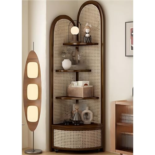 Estantería esquinera de madera maciza con 4 niveles organizador triangular rústico para hogar