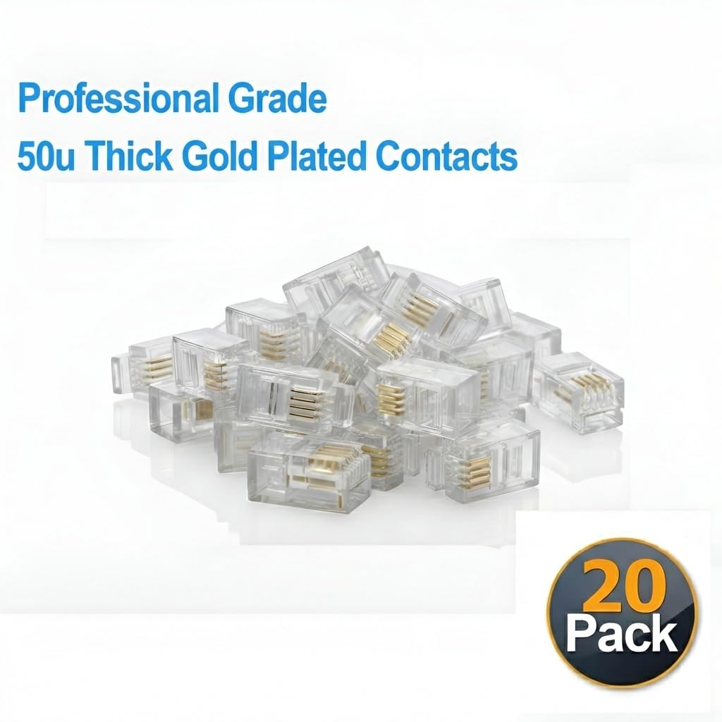 Amazon.com: AmzPRO RJ9 4P4C Modular Plug, 50 Micron Gold-Plated