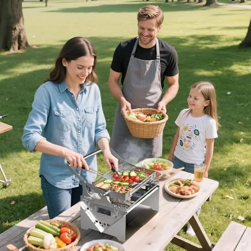 Grille de barbecue compacte en acier inoxydable 304 avec design rabattable double face