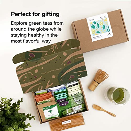 Classic Green World Tea Collection. 40 Green Tea Bags | Enjoy Green Teas From Nepal, India, Japan, China, And Brazil | 10 Brands 10 Flavors Plus 10 Honey Sticks | Best Father's Day Tea Sampler Gift #TOP4
