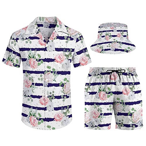 Chemise hawaïenne homme avec short et chapeau cloche costume de plage XL