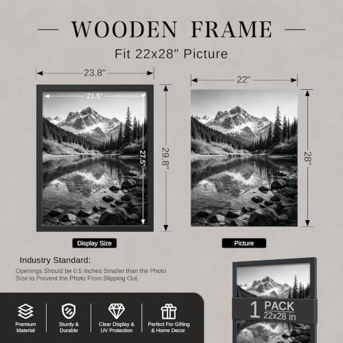 Image of VCK 22x28 Frame, Black Wood Poster Frame for Wall Display, 1 Pack