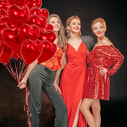 Image of 20pcs Red Heart Balloons, 18 Inch Foil Heart Shape Love Balloons, Valentine Balloon for Baby Bridal Shower, Anniversary, Wedding, Valentine's Day Decoration