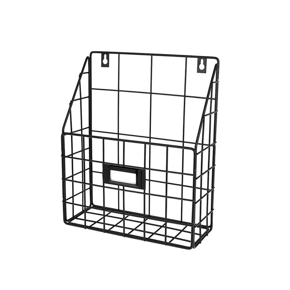 J9V4G6S3B5 Desktop File Rack Useful Wall Mounted Magazine File Holder Metal Mesh Wire Basket Hanging Document Rack(Black)